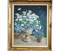 John S Applegate, signed oil on board, "Marguerites", 60 x 49cms