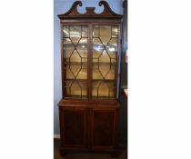 Late 19th century inlaid mahogany side cabinet with astragal glazed top, 93cms wide