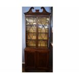 Late 19th century inlaid mahogany side cabinet with astragal glazed top, 93cms wide