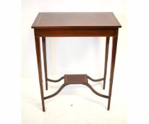 Edwardian mahogany and satinwood inlaid rectangular side table supported on four tapering square