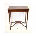 Edwardian mahogany and satinwood inlaid rectangular side table supported on four tapering square