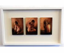 Molly Garnier, group of three oils on panel, Female nudes, each image 16 x 10cms