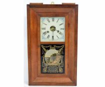 American walnut wall mounted drop dial clock with painted enamel Roman chapter ring with glazed door