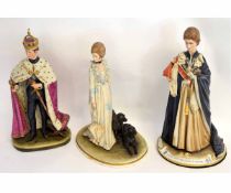 Group of three Capo di Monte figures to include Elizabeth II inscribed to front of base, with Honi