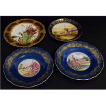 Collection of china plates including a Doulton Burslem plate decorated with irises and two Spode