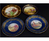 Collection of china plates including a Doulton Burslem plate decorated with irises and two Spode