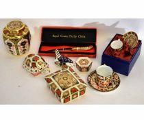 Mixed Lot: Royal Crown Derby wares to include lidded urn, pattern number 1128, a further coffee can,