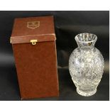 Good quality Edinburgh Crystal cut glass bulbous vase with an etched unicorn decoration, together