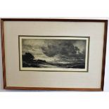 Henry MacBeth Raeburn, signed in pencil to margin, black and white etching, Landscape, 16 x 34cms