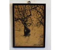 Miklos Farkashazy, signed and dated 1917, charcoal drawing, Tree study, 28 x 20cms