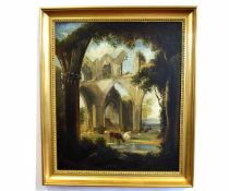 19th century English School oil on canvas, "Rievaulx Abbey, Yorkshire", 59 x 49cms