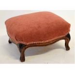 19th century small pink upholstered foot stool, 32cms wide