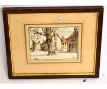 Rowland Fisher, initialled watercolour, Town Scene, 12 x 16cms