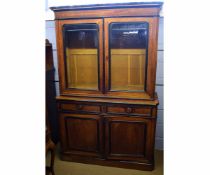 Beidermeier style parcel ebonised bookcase cabinet, 130cms wide