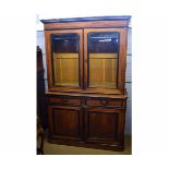 Beidermeier style parcel ebonised bookcase cabinet, 130cms wide