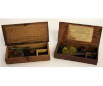 Two vintage oak cased chemist's scales