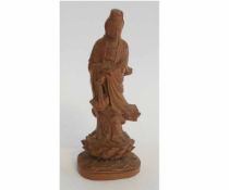 Carved Chinese wooden deity, 21cms high