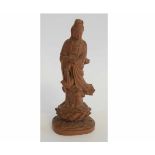 Carved Chinese wooden deity, 21cms high