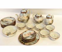 Japanese egg-shell porcelain tea set, comprising tea pot, coffee pot, sugar bowl, large slop bowl