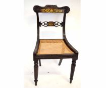 Regency mahogany dining chair with brass inlaid back and cane seat on reeded front legs