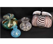 Four mixed Studio glass wares to include a Langham glass bulbous vase, a Mdina multi-coloured