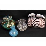 Four mixed Studio glass wares to include a Langham glass bulbous vase, a Mdina multi-coloured