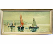 Gomez Martins, signed oil on canvas, Continental fishing boats off a coast, 44 x 98cms