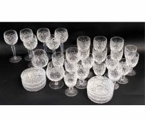 Waterford Crystal part suite with hobnail cut decoration comprising six wine glasses, six large