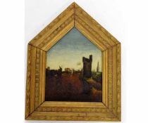 19th/20th century Primitive School, View of Norwich, 21 x 15cms (arched)