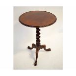 19th century mahogany wine table with a twisted column on a tripod base, 50cms diam x 67cms high