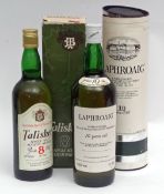 Talisker 8yo Single Malt Scotch, 80% Proof, 75,7cl, boxed and Laphroaig 10yo 1ltr, 43% vol in