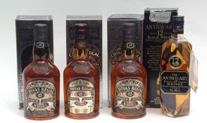 Chivas Regal 12 year old Premium Scotch Whisky, 70cl, 3 bottles, all boxed, The Antiquary 12 year