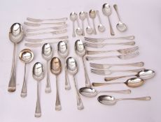 Late Victorian Hanoverian rat-tail pattern part flatware service for six, comprising six each table,