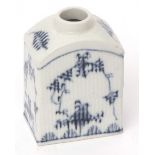 Mid-18th century German porcelain tea caddy, the ribbed body decorated in underglaze blue with a