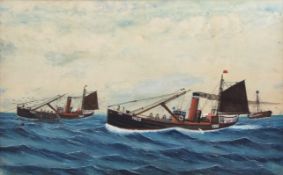 TOM SWAN (19TH/20TH CENTURY) "YH212-FOUR and YH211-TWO at sea with Smith's Knoll Lightship" gouache,