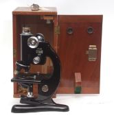 Mid-20th century black finished and chrome monocular microscope, Beck - London, "London model",