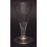 Late 19th century conical wine glass, wrythen stem and spreading circular foot, 14cms high