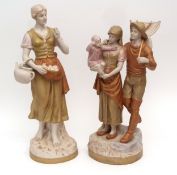 Large Royal Dux figurine of a fruit seller, the lady modelled on a round base with typical Royal Dux