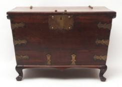 Late 18th/early 19th century mahogany silver or storage chest, the top and lock applied with heavy