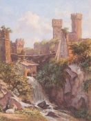 JACOB GEORGE STRUTT (1790-1864) Continental scene with castle and goats oil on card, signed lower