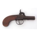 Mid-19th century box lock percussion pistol with plain 1 5/8 ins screw off barrel with proof