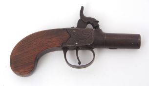 Mid-19th century box lock percussion pistol with plain 1 5/8 ins screw off barrel with proof