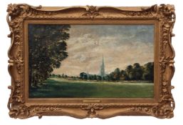 FOLLOWER OF JOHN CONSTABLE (19TH CENTURY) "Chichester" oil on canvas 36 x 60cms