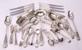 Composite early 19th century mostly Scottish single struck Kings pattern flatware service,