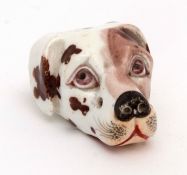 Early 19th century Staffordshire dog's head whistle, modelled in the form of a pointer's head with