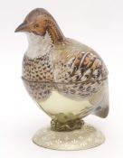 Unusual, probably French, glass casket in the form of a game bird, the cover painted with its head
