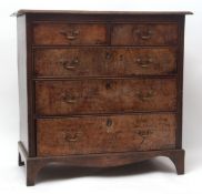 18th century oak and walnut chest, moulded edge over two short and three full width graduated