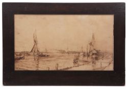 WILLIAM LIONEL WYLLIE, RA, RBA, RE, RI (1851-1931) Shipping off the south coast sepia watercolour,