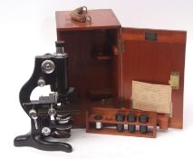 Mid-20th century mahogany cased monocular microscope, W Watson & Sons Ltd - London, 73708, "