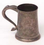 George III provincial mug of tapering circular form, with applied C-scroll handle, initialled (
